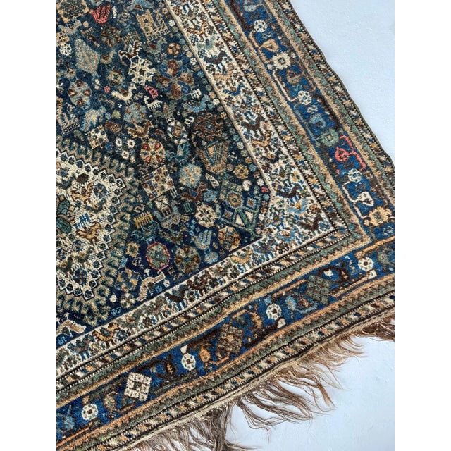 Vintage Shiraz Village Life with Coastal Color Palette Rug - 5 x 6.9 For Sale - Image 11 of 11