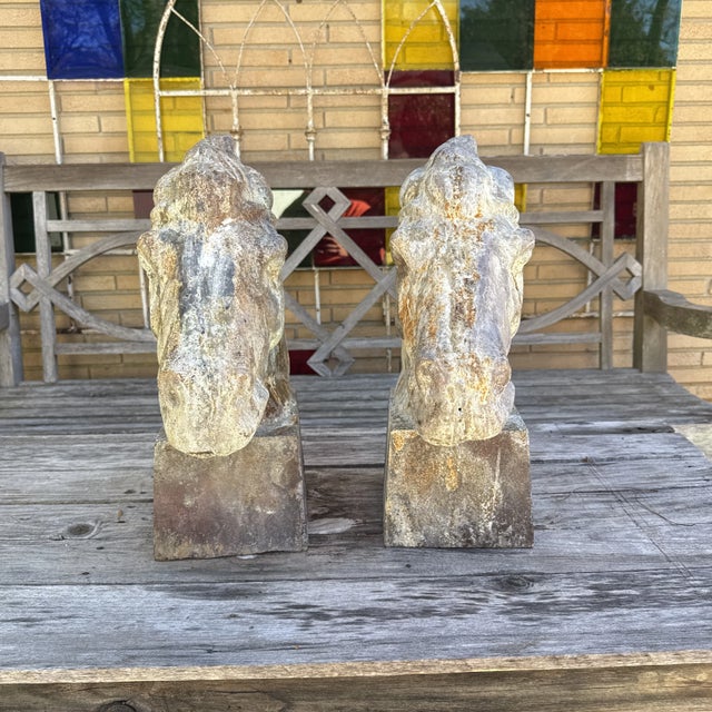 Vintage French Cast Iron Equestrian Horse Head Statues - a Pair For Sale - Image 4 of 11