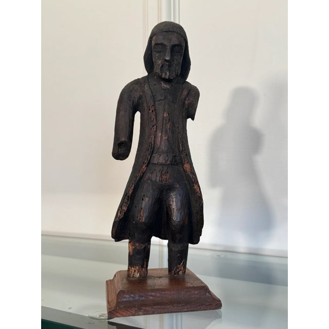 Antique Spanish Revival Santos Religious Relic Solid Wood Tabletop Figure For Sale In Houston - Image 6 of 12