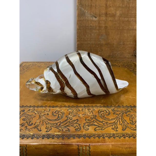 Murano 1970’s Murano Style White & Brown Striped Glass Sea Shell For Sale - Image 4 of 6