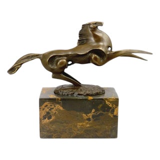 Bronze Horse Statue with Black Marble Base For Sale