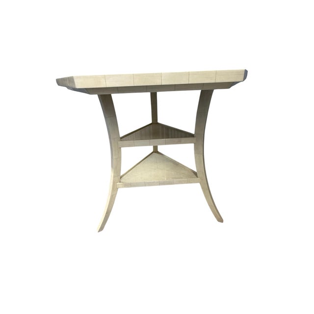Wood Dennis and Leen "Lambert" Faux Ivory Painted Side Table W" Drink Tray For Sale - Image 7 of 12