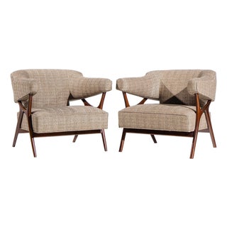 Ward Bennett Mid Century Sculptural Walnut Lounge Chairs - Pair For Sale