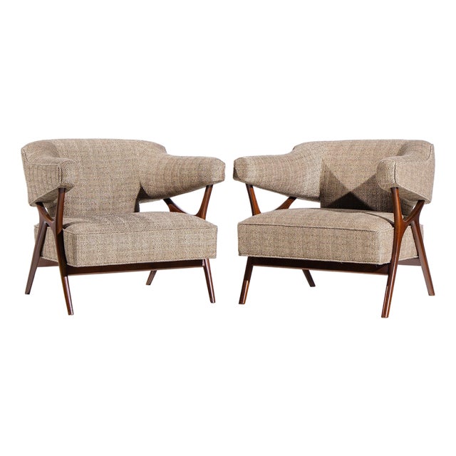 Ward Bennett Mid Century Sculptural Walnut Lounge Chairs - Pair For Sale
