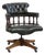 Dark Green Cowhide and Wooden Height Adjustable Swivel and Tilt Chesterfield Office Chair For Sale