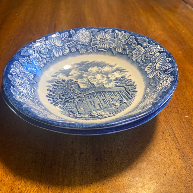 1980s Liberty Blue Mount Vernon 6 3/8” Cereal Bowls - 2pc For Sale - Image 9 of 11