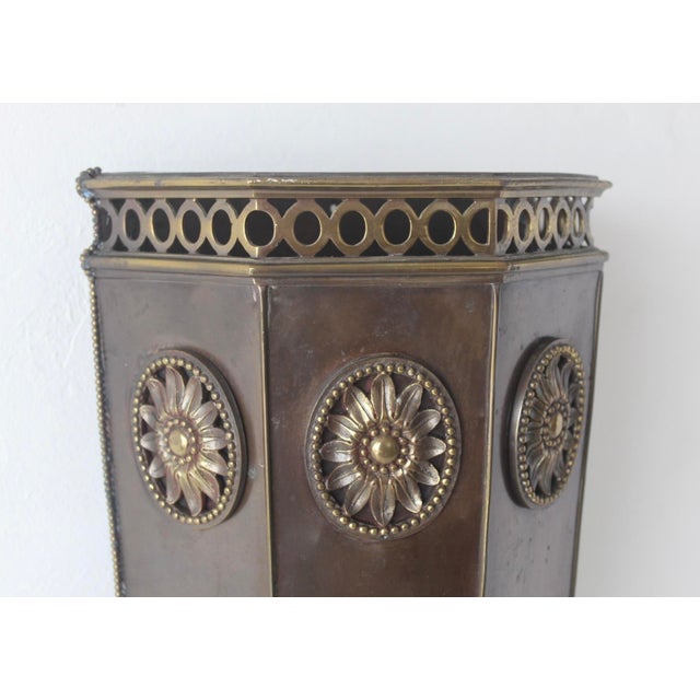 Mid 20th Century Slim Brass Wall Umbrella Stand Cane Holder Decorative Medallions Paw Footed Details For Sale - Image 13 of 16