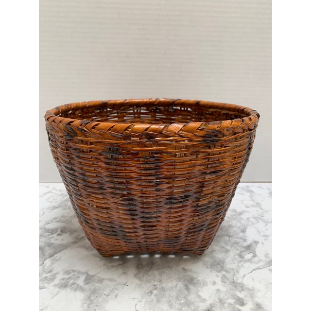 Wood Vintage Rustic Tobacco Brown Wood Storage Basket For Sale - Image 7 of 7