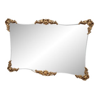 Large Basset Vintage Hollywood Regency Rococo Frameless Mirror With Gilt Floral Mounts For Sale