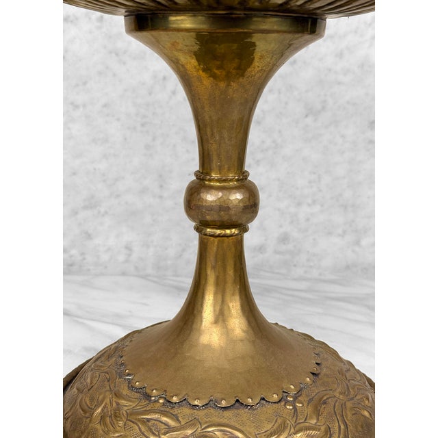 Brass Vintage Traditional Brass Repousse Footed Bowl Centerpiece Compote For Sale - Image 8 of 9