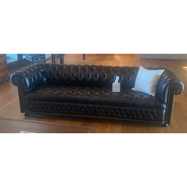 Black Leather Chesterfield For Sale - Image 4 of 7