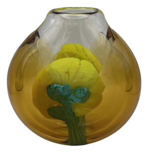 Vintage Art Glass Vase in Yellow and Turquoise by Jiri Suhajek for Moser Karlsbad, 1970