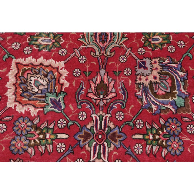 Shabby Chic Persian Tabriz Red/Blue Wool Rug - 9'8'' X 15'0'' For Sale In New York - Image 6 of 10