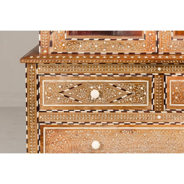 Early 20th Century Anglo Style Buffet à Deux-Corps with Abundant Floral Themed Bone Inlay For Sale - Image 9 of 12