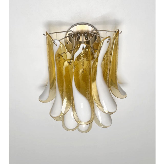Mid-Century Modern Vintage Italian Murano Wall Lights with Caramel Lattimo Glass Petals in the Manner of Mazzega, 1990, Set of 2 For Sale - Image 3 of 18