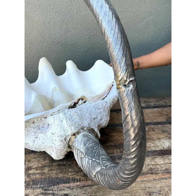 Vintage Monumental Metal and Clam Shell Swan Centerpiece For Sale - Image 10 of 12