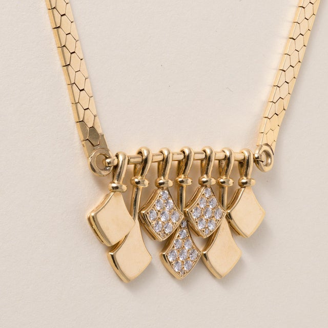 Modern Vintage Christian Dior 18k Gold and Diamond Dangle Necklace For Sale - Image 3 of 4