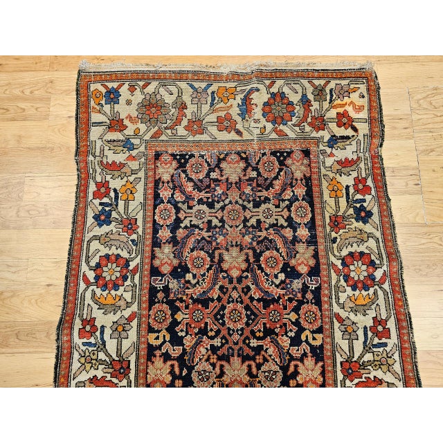 Navy Blue Antique Persian Malayer Area Rug, Handwoven All-Over Herati Patter, Navy & Ivory, 4’ X 7’ For Sale - Image 8 of 12