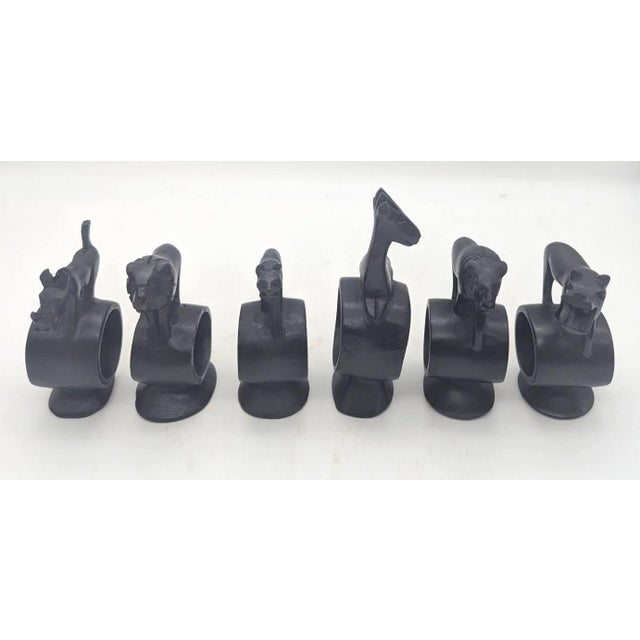 African 1990s African Ebonized Wood Napkin Rings, Set of 6 For Sale - Image 3 of 10