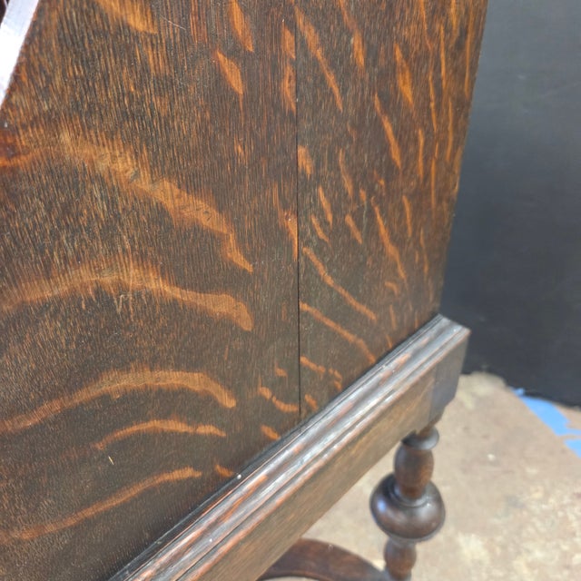 Wood Antique English Oak Gothic Revival X-Base Bureau Desk on Stand For Sale - Image 7 of 18