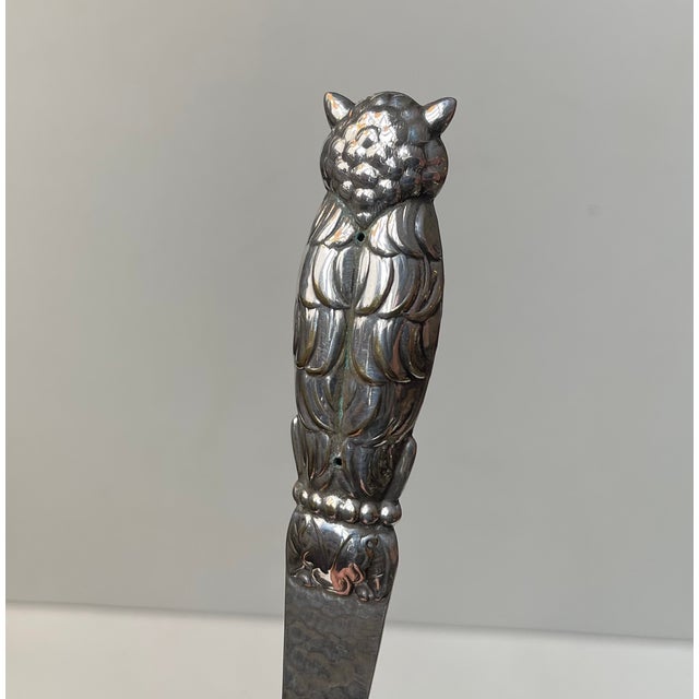 Art Deco Gem Set Owl Letter Opener in Silver Plate, 1930s For Sale - Image 3 of 9