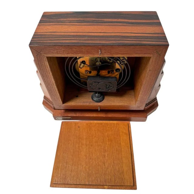 Wood Art Deco Amsterdamse School Mantel Clock by Mundiklok, 1920s For Sale - Image 7 of 10
