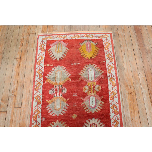 Antique Bright Red Oushak Short Runner - 2'5" x 6'6" For Sale In New York - Image 6 of 11