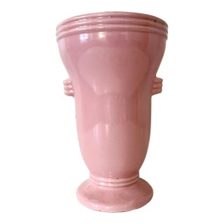 1940s McCoy Pottery Rose Pink Ceramic Appalachian Art Deco Large Streamline Moderne Flower Vase For Sale