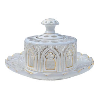 Mid 20th Century Handblown Textured Gold-Patterned Crystal Lidded Bowl For Sale