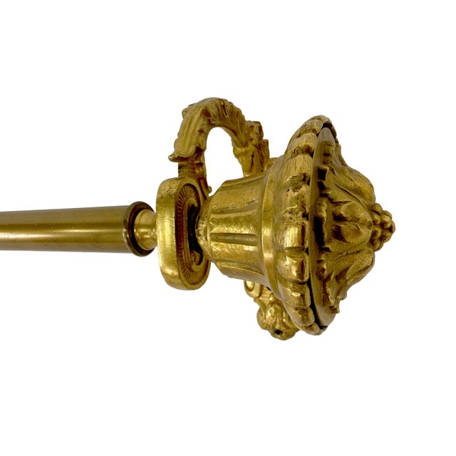 Mid 20th Century Vintage Brass Towel Bar or Curtain Rod With Ornate Cast Finials & Greek Key Mounting Brackets For Sale - Image 5 of 14