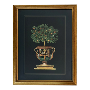 Vintage Orange Tree in Urn Lithograph Under Glass Gold Frame Reproduction