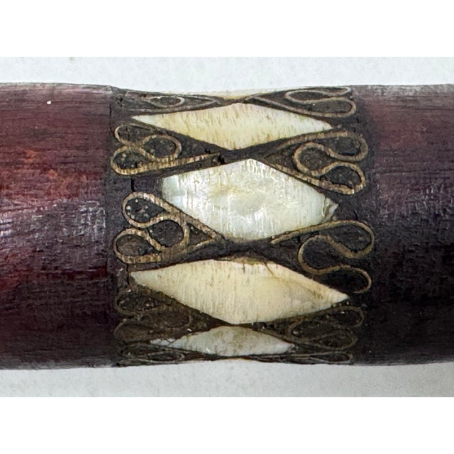 Wood Hand Carved Afghanistan Wood + Mother of Pearl Inlaid Walking Stick For Sale - Image 7 of 12