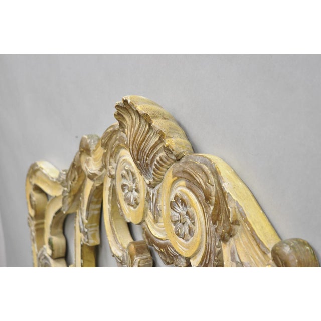 Vintage French Rococo Distressed Cream Painted Queen Size Wood Bed Headboard For Sale - Image 10 of 15