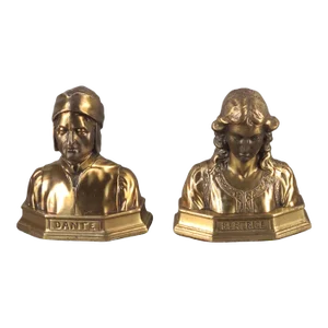 Pair of Early 20th Century Bookends Gilded Clad Figural Statue Sculpture Bust Dante & Beatrice