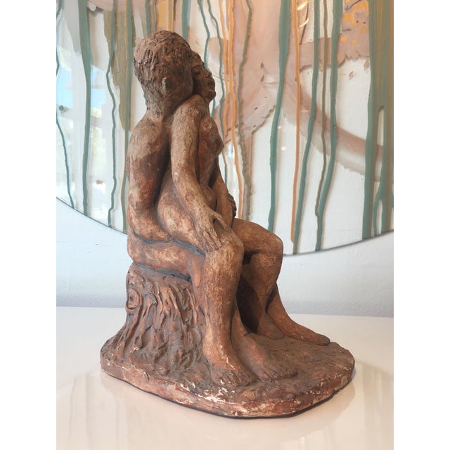 Figurative 20th Century Embracing Lovers Clay Modeled Signed Sculpture For Sale - Image 3 of 7