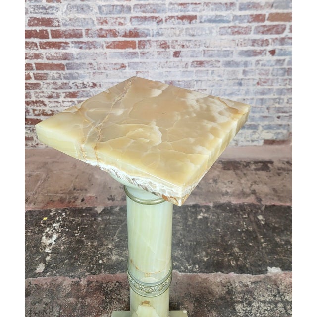 19th Century French Empire Light Green Variegate Onyx & Bronze Pedestal For Sale - Image 9 of 11