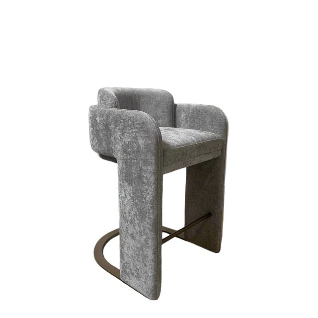 2020s Indigo Upholstered Counter Chair in Dark Gray with Brass Base For Sale - Image 5 of 5