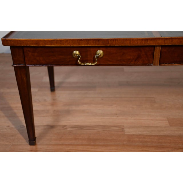 1930s English Regency Mahogany & Green Leather Top Coffee Table For Sale - Image 4 of 16