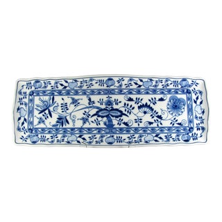 17-1/2" Vintage Chinoiserie Bohemia D Zwiebelmuster Meissen Style Blue Onion Serving Tray Sandwich Platter For Sale