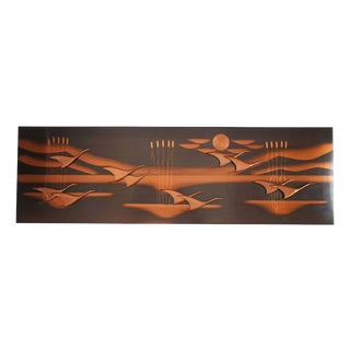 Large Mid-Century Copper Wall Panel with Flying Birds and Sun, 1950s For Sale