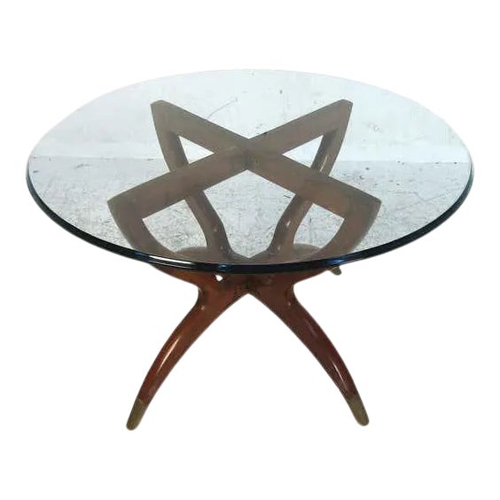 Mid-Century Glass and Wood Side Table For Sale