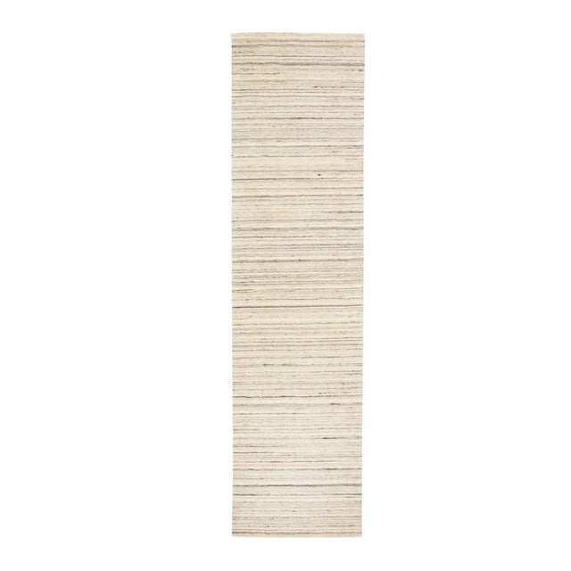 2010s Beige Hand Loomed Organic Wool Modern Runner Oriental Rug For Sale - Image 9 of 9