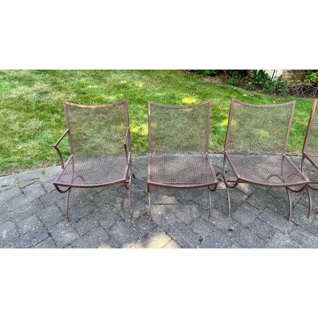 Mid-Century Bob Anderson Wrought Iron Mesh Patio Chairs - 5 Pieces, Attributed For Sale - Image 12 of 16