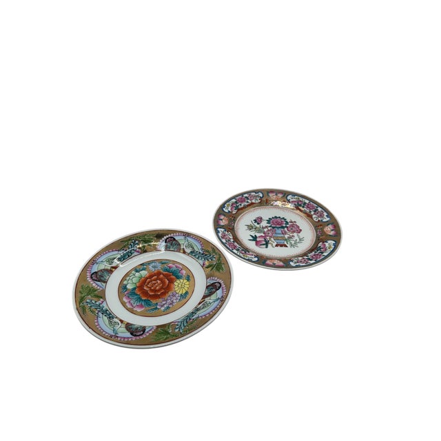 Ivory Vintage Chinese Famille Rose Decorative Plates - A Pair For Sale - Image 8 of 12