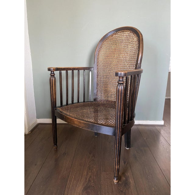 Vintage Art Deco Wood and Rattan Easy Chair, 1920s For Sale - Image 14 of 15