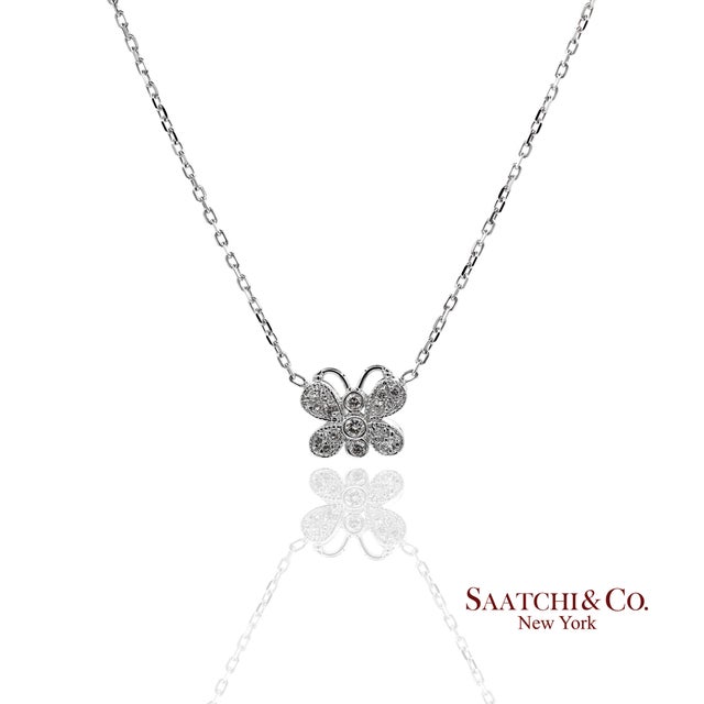Contemporary 14k(585) White Gold Natural Diamond Butterfly Pendant Necklace With Chain For Sale - Image 3 of 12