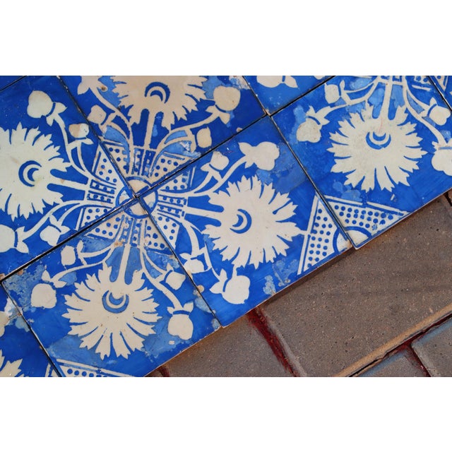 Rare Set of Forty Antique 19th Century Tiles Blue & White Floral Motif For Sale - Image 12 of 18