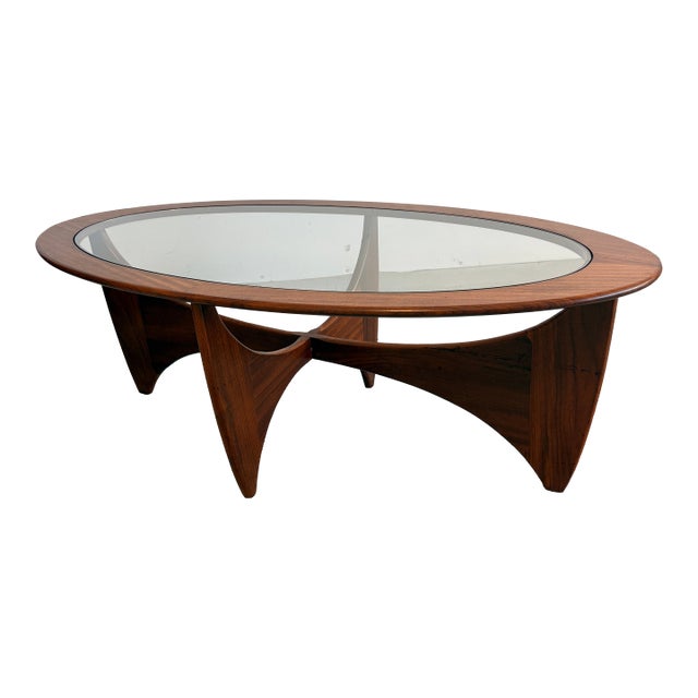 G Plan Astro Teak & Glass Oval Coffee Table – Mid Century Modern Sculptural Base For Sale