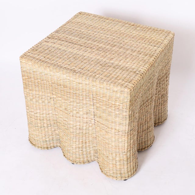 2020s Pair of Woven Reed Square Ghost Drapery Stands For Sale - Image 5 of 9