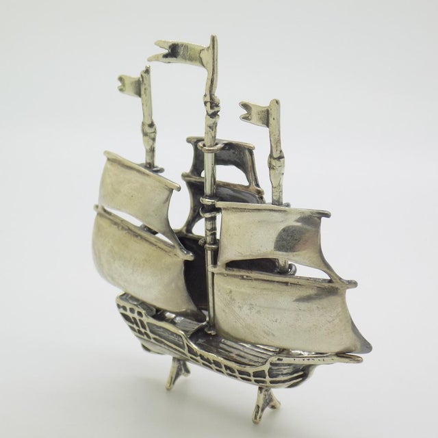 Vintage Italian Handmade Silver Vessel Sailing Ship Figurine, Tuscany, 1980s For Sale - Image 6 of 13